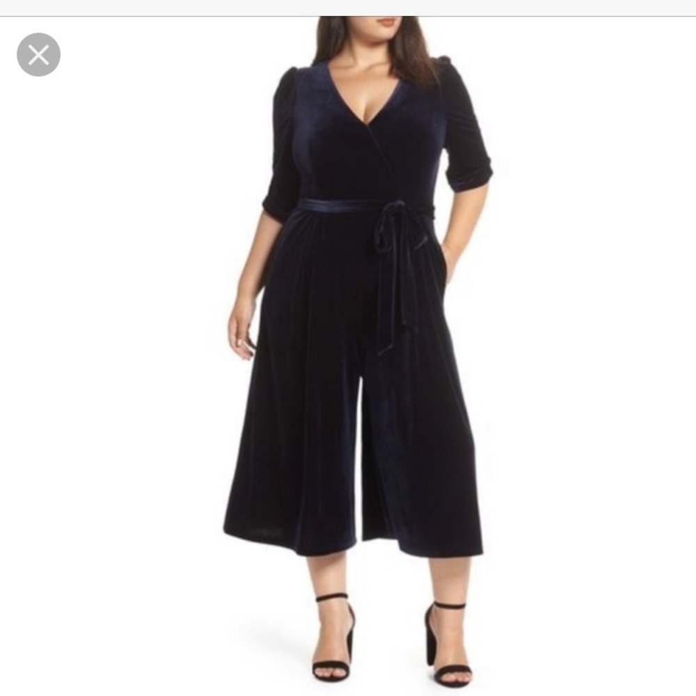 Chelsea28 blue velvet jumpsuit